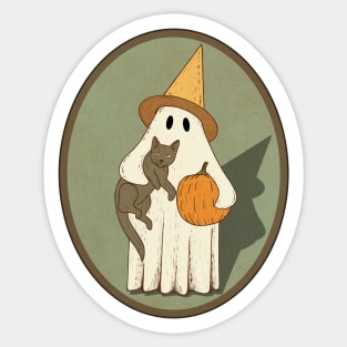 Vintage Ghost with Cat Halloween Graphic Sticker